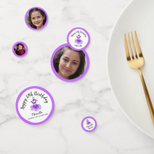 パープルチュドレス12歳の誕生日カスタム写真 コンフェッティ (グループ)