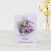 パープルチューリップオンレース悔やみや弔慰サンキューカード カード (黄色い花)