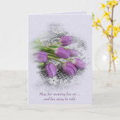 パープルチューリップオンレース悔やみや弔慰 カード (黄色い花)