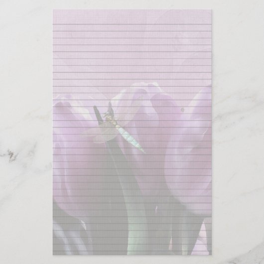 パープルチューリップドラゴンフライ(オプション)行付きノート紙 便箋 (正面)