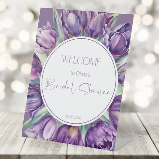 パープルチューリップブライダルシャワーへようこそ 台座サイン