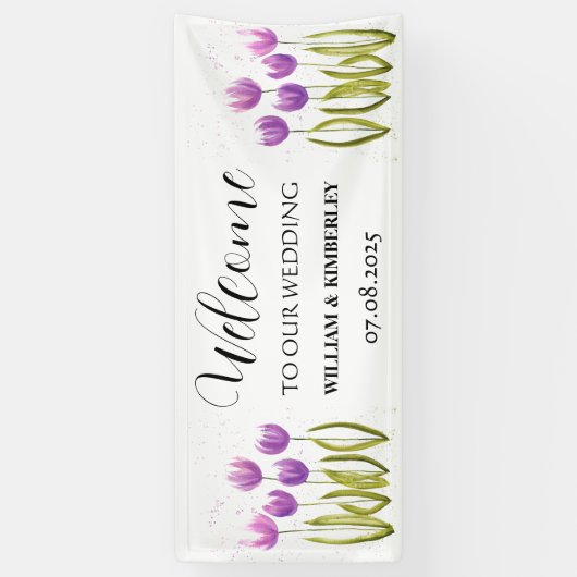 パープルチューリップ春フローラエレガ素朴ントウェディング 横断幕 (縦)