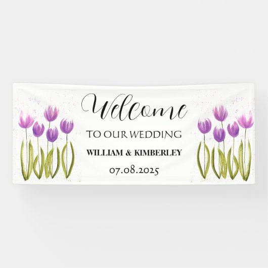 パープルチューリップ春フローラエレガ素朴ントウェディング 横断幕 (横)