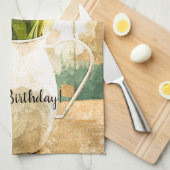 パープルチューリップ春ブーケ誕生日アート キッチンタオル (四つ折り)