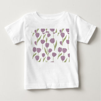 パープルチューリップ フローラル柄 ベビーTシャツ