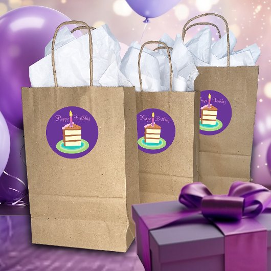 パープルチョコレートケーキ誕生日シール ラウンドシール