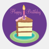 パープルチョコレートケーキ誕生日シール ラウンドシール (正面)