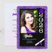 パープルチーター柄 2026年度卒業パーティー 招待状 (正面/裏面)