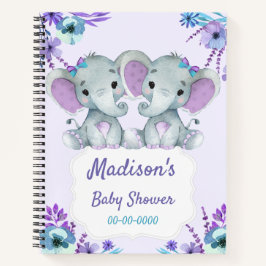 パープルツインズエレファントメモリブックベビーシャワーティール（緑がかった色） ノートブック
