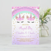 パープルツインズユニコーンバースデー招待状 招待状 (スタンド正面)