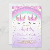 パープルツインズユニコーン誕生日招待状 招待状 (正面)