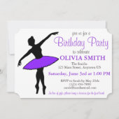 パープルツゥバレリナバレエダンサー誕生日パーティー 招待状 (正面)