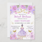 パープルツゥブルネットヘアバレリーナスウィート16 招待状 (正面)