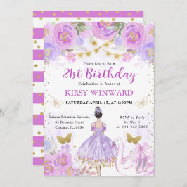 パープルツウブラックヘアバレリーナ誕生日 招待状