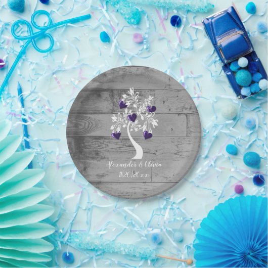 パープルツリーハートウェディングシャワー紙プレート ペーパープレート (パーティー)