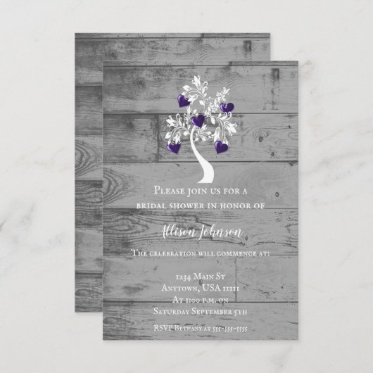 パープルツリーハートブライダルシャワー招待状 招待状 (正面/裏面)