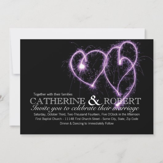 パープルツーハーツスパークラー結婚式招待状 招待状 (正面)