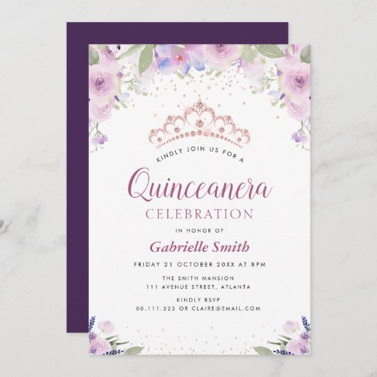 パープルティアラフローラキンセアニェラ招待 招待状 (正面/裏面)