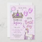 パープルティアラプリンセスホース誕生日招待状 招待状 (正面)