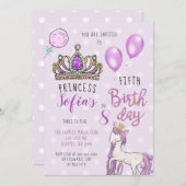 パープルティアラプリンセスホース誕生日招待状 招待状 (正面/裏面)