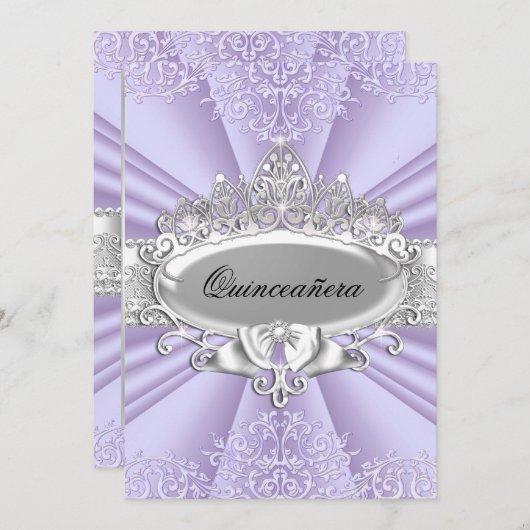 パープルティアラ&ダマスクキンセアニェラスモールサイズ 招待状 (正面/裏面)