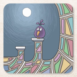 パープルティキバードフルムーンスクエア紙コーア スクエアペーパーコースター