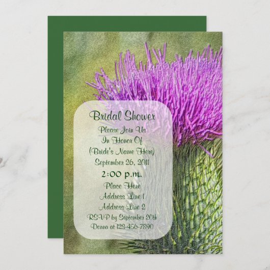 パープルティスルアートフラワーブライダルシャワー招待状 招待状 (正面/裏面)