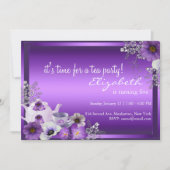 パープルティーパーティー子供の誕生日招待状 招待状 (正面)
