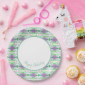 パープルティール（緑がかった色）およびライムグリーン紙誕生日プレート ペーパープレート (パーティー)