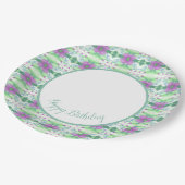 パープルティール（緑がかった色）およびライムグリーン紙誕生日プレート ペーパープレート (アングル)