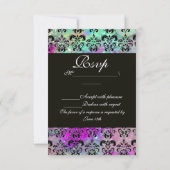 パープルティール（緑がかった色）アクアブルーブラックダマスクモノグラムRSVP 出欠カード (裏面)