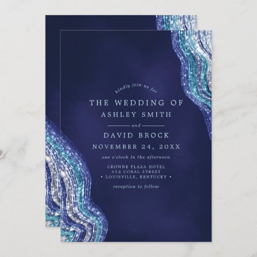 パープルティール（緑がかった色）アゲートゲードゲ結婚ムストーンズ 招待状 (正面/裏面)