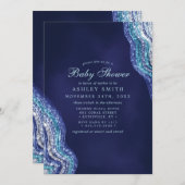 パープルティール(緑がかった色)アゲートゲードジェムストーンベビーシャワー 招待状 (正面/裏面)