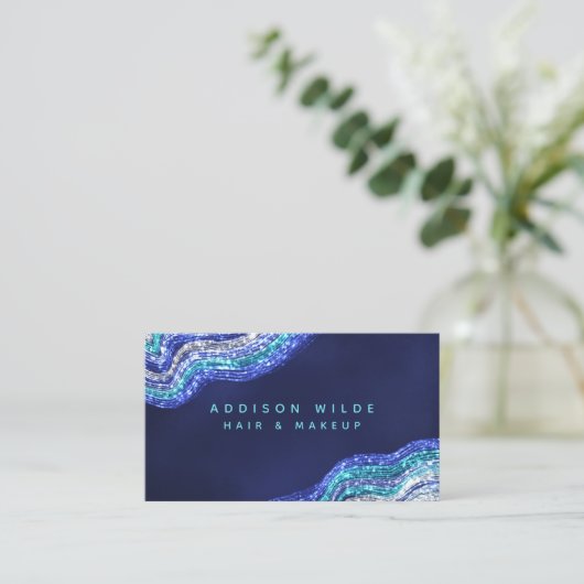 パープルティール(緑がかった色)アゲートゲードジェムストーンメイクアップアーティスト 名刺 (スタンド正面)