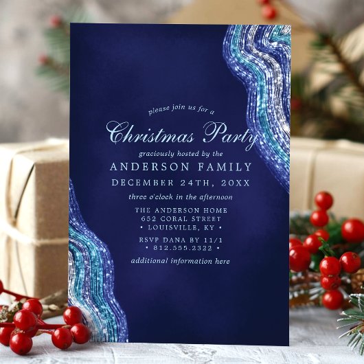 パープルティール（緑がかった色）アゲートジェームストーンクリスマスパーティー 招待状