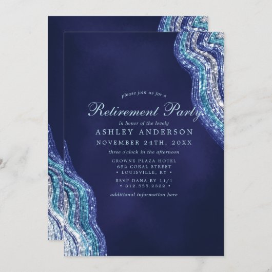 パープルティール（緑がかった色）アゲートジェームストーンリタイアメントパーティー 招待状 (正面/裏面)