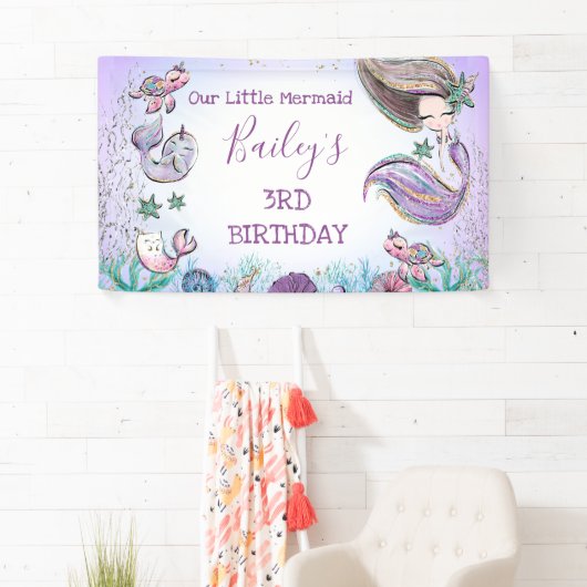 パープルティール(緑がかった色)アニーエイジマーメイド誕生日バナー 横断幕 (インサイチュ)