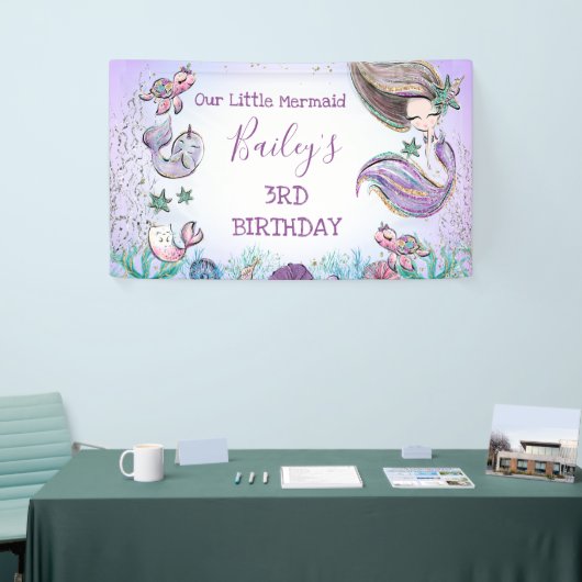 パープルティール(緑がかった色)アニーエイジマーメイド誕生日バナー 横断幕 (トレードショー)