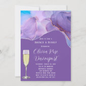 パープルティール（緑がかった色）アルコールインクブランチ&バブリー 招待状 (正面)