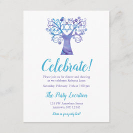 パープルティール（緑がかった色）ウォーターカラーツリーオブライフ披露宴 エンクロージャーカード