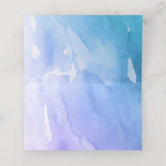 パープルティール（緑がかった色）ウォーターカラーバルミツワー折り畳み プレイスカード (内部開封)