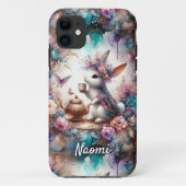 パープルティール(緑がかった色)ウォーター色フローラティーパーティーバニー Case-Mate iPhoneケース (裏面)