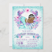 パープルティール(緑がかった色)エスニックマーメイドベビーシャワー招待状 招待状 (正面)