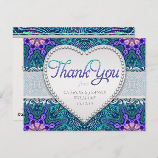 パープルティール（緑がかった色）エレガントな結婚式ありがとうポストカード ポストカード (正面/裏面)