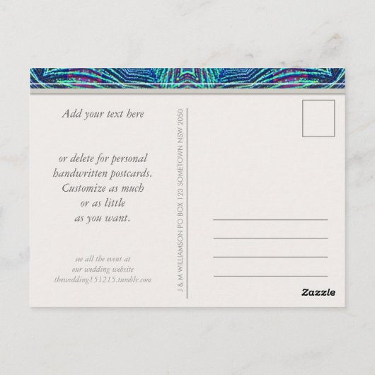 パープルティール（緑がかった色）エレガントな結婚式ありがとうポストカード ポストカード (裏面)