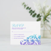 パープルティール（緑がかった色）エレガントフローバルミツワーRSVP 出欠カード (スタンド正面)