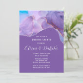 パープルティール（緑がかった色）エーテル系アルコールインクウェディングシャワー 招待状 (スタンド正面)