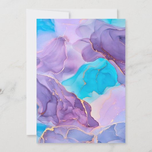 パープルティール（緑がかった色）エーテル系アルコールインクウェディングシャワー 招待状 (裏面)