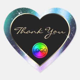 パープルティール(緑がかった色)グリッターフレームありがとうございましてロゴ ハートシール