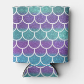 パープルティール（緑がかった色）グリッターマーメイドホタテのスケールパターン 缶クーラー (正面)